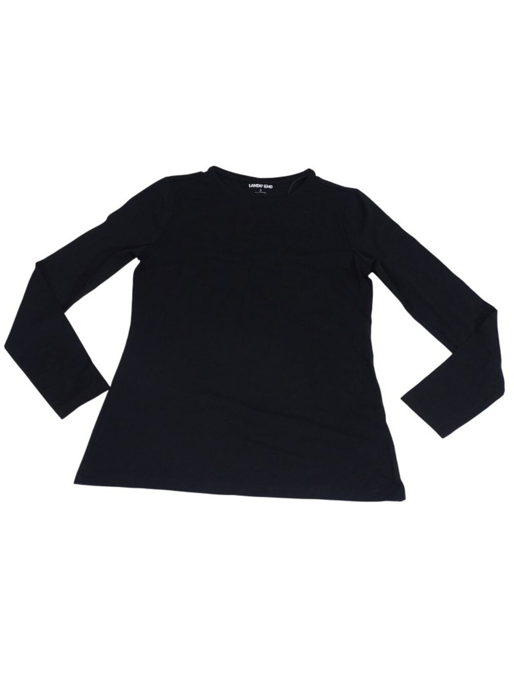 Lands End Women Black Long Sleeve Crewneck Knit Top T-shirt Size S 6-8 NEW